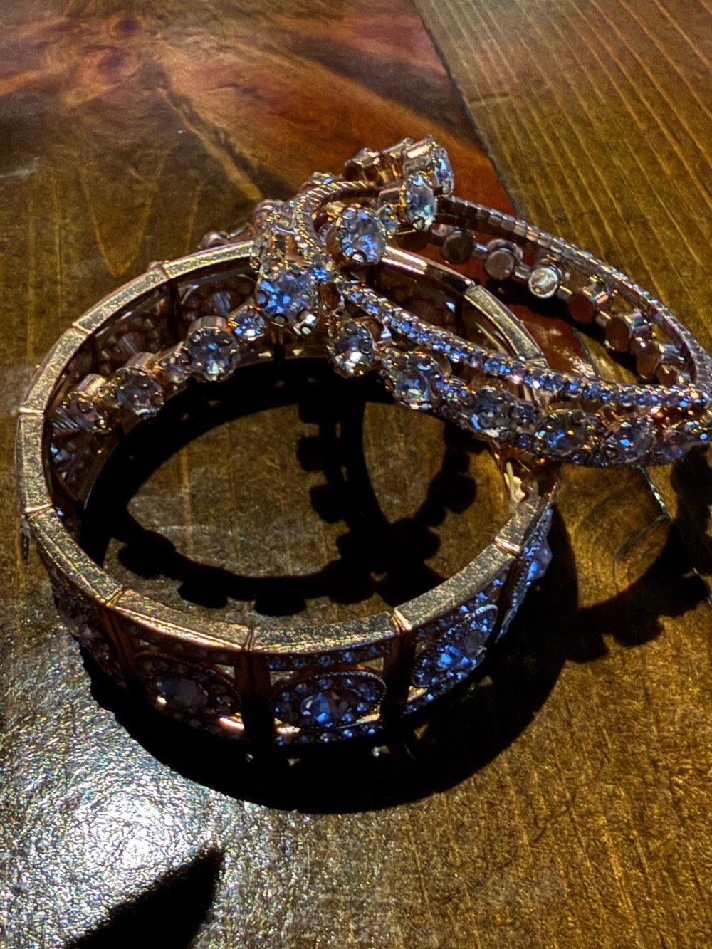 Rhinestone Statement Bracelet Trio Crystal Glam Stack - Picture 5 of 10